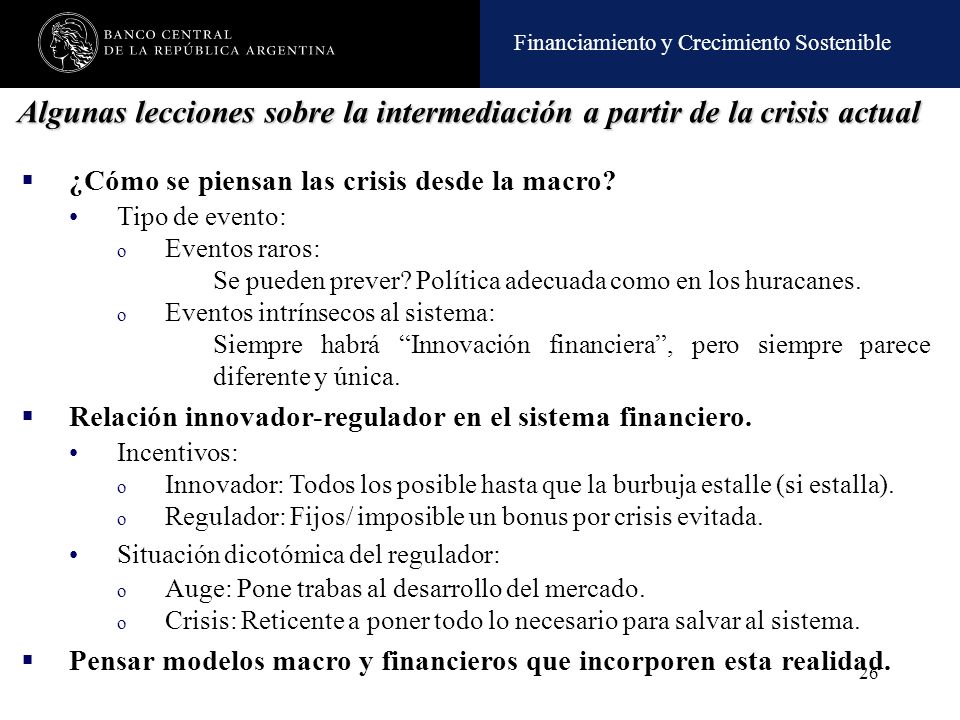 Algunas lecciones sobre la intermediación a partir de la crisis actual