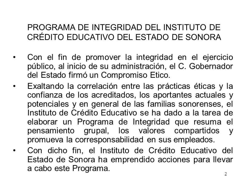 PROGRAMA DE INTEGRIDAD DEL INSTITUTO DE CRÉDITO EDUCATIVO DEL ESTADO DE SONORA