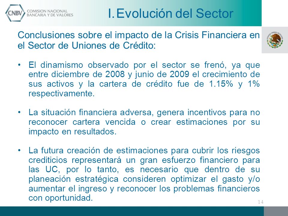 Evolución del Sector Conclusiones sobre el impacto de la Crisis Financiera en el Sector de Uniones de Crédito: