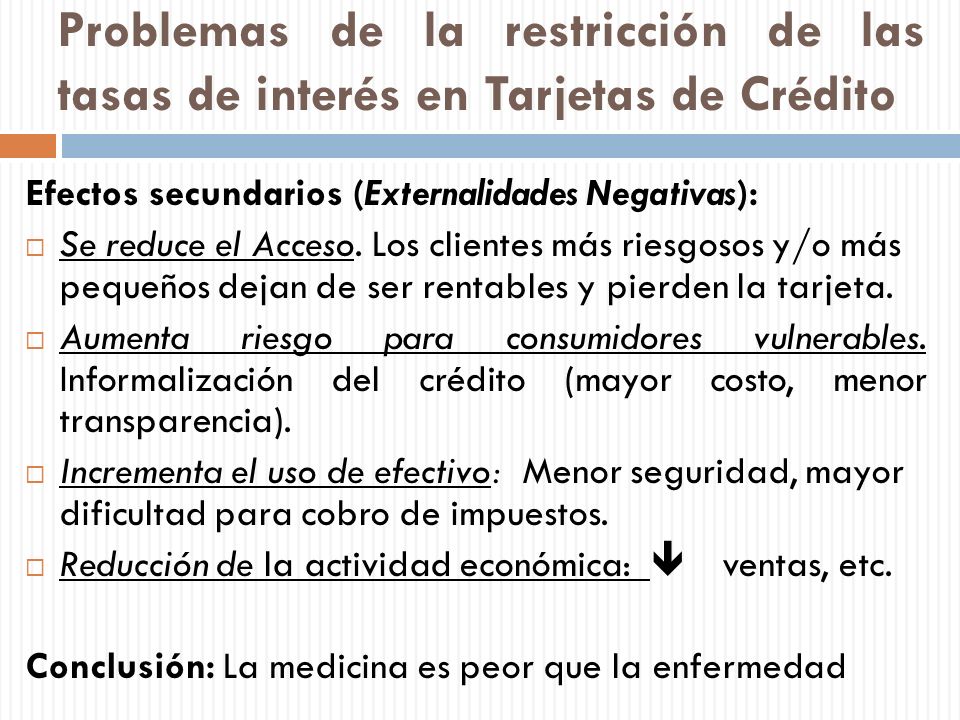 Problemas de la restricción de las tasas de interés en Tarjetas de Crédito