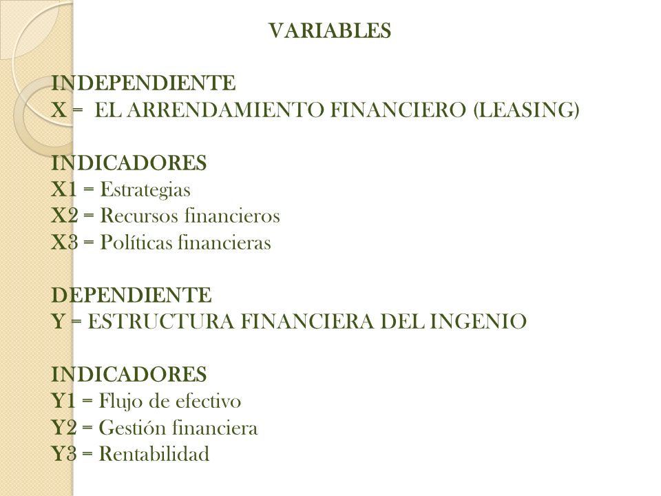 VARIABLES INDEPENDIENTE. X = EL ARRENDAMIENTO FINANCIERO (LEASING) INDICADORES. X1 = Estrategias.