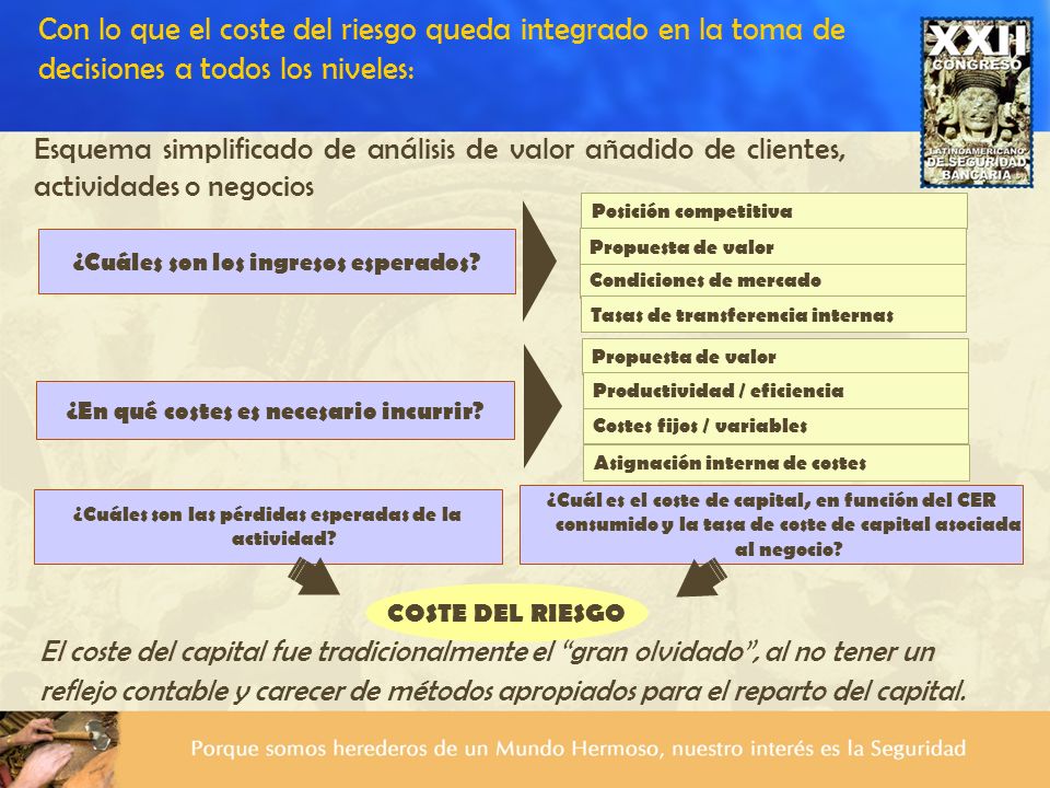 Con lo que el coste del riesgo queda integrado en la toma de decisiones a todos los niveles: