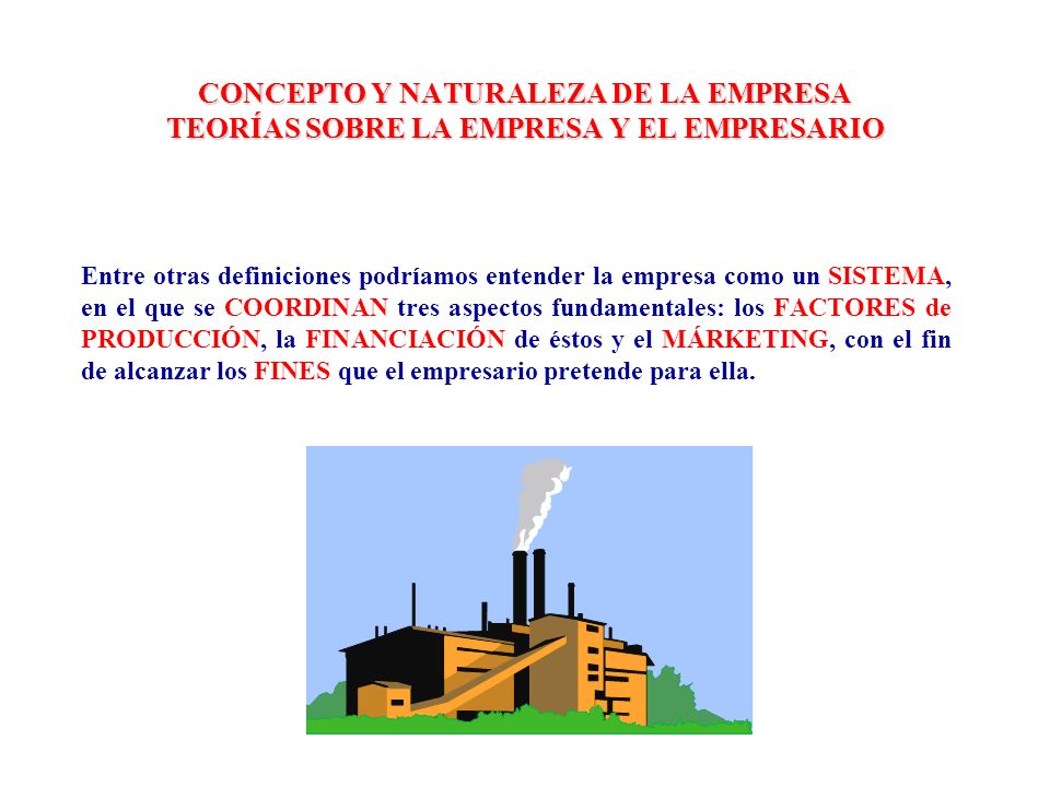 CONCEPTO Y NATURALEZA DE LA EMPRESA TEORÍAS SOBRE LA EMPRESA Y EL EMPRESARIO