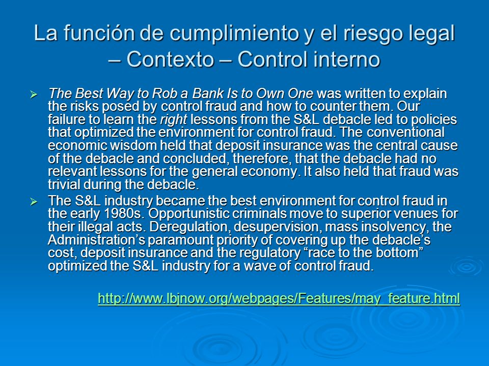 La función de cumplimiento y el riesgo legal – Contexto – Control interno