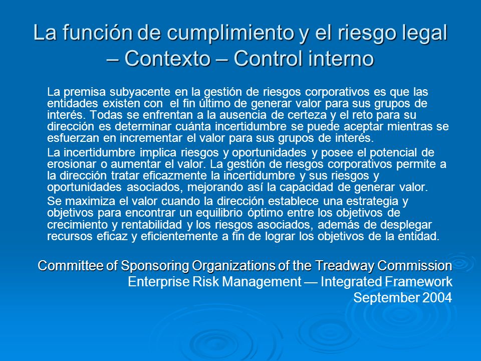 La función de cumplimiento y el riesgo legal – Contexto – Control interno