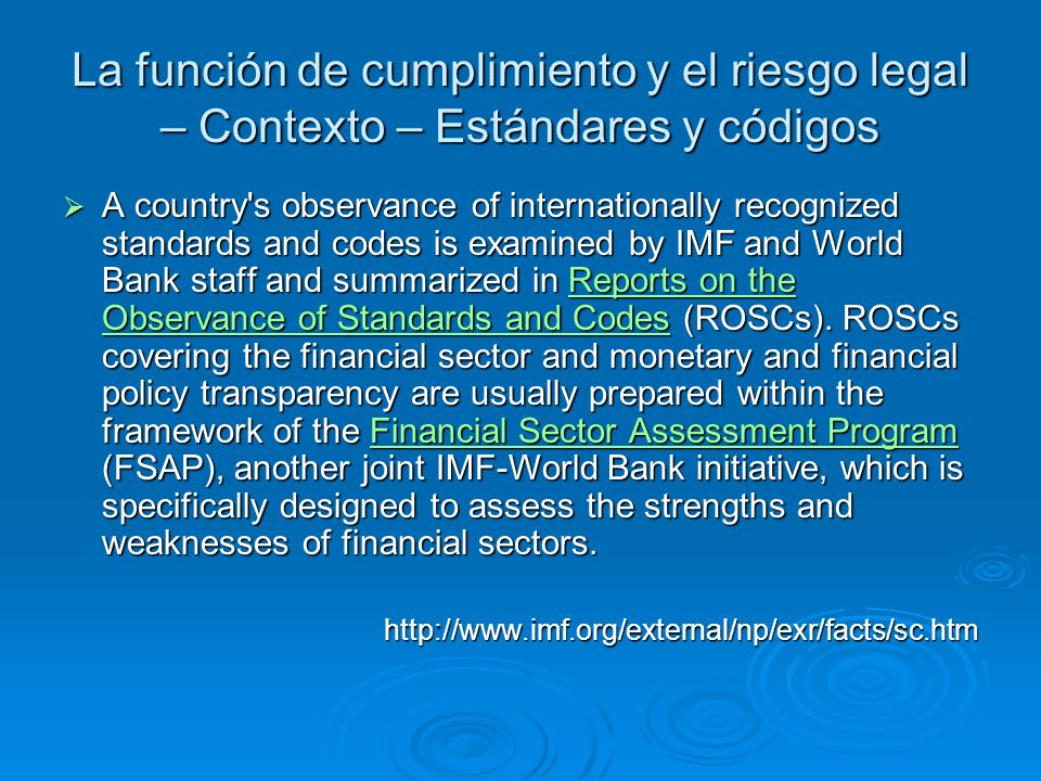 La función de cumplimiento y el riesgo legal – Contexto – Estándares y códigos