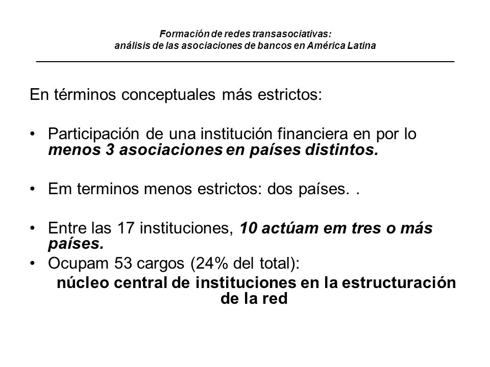 núcleo central de instituciones en la estructuración de la red