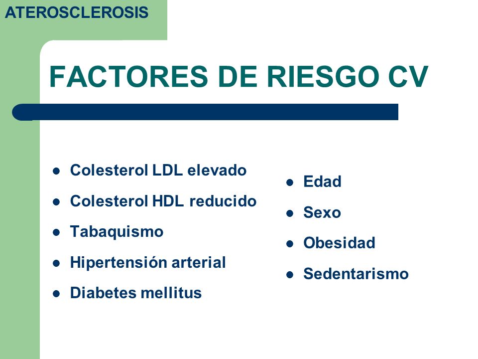 FACTORES DE RIESGO CV ATEROSCLEROSIS Colesterol LDL elevado Edad