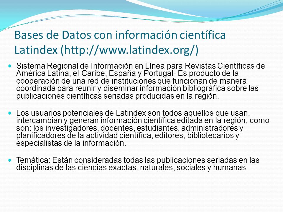 Bases de Datos con información científica Latindex (