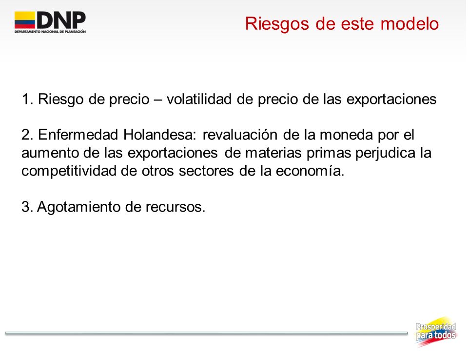 Riesgos de este modelo 1. Riesgo de precio – volatilidad de precio de las exportaciones.