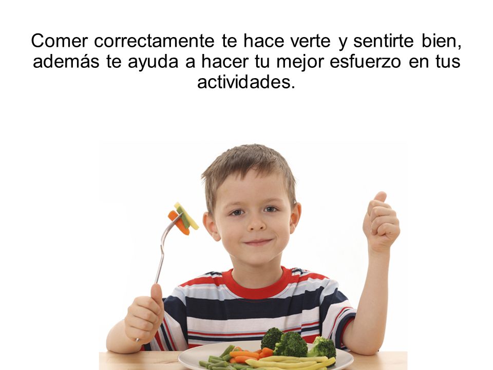 Comer correctamente te hace verte y sentirte bien, además te ayuda a hacer tu mejor esfuerzo en tus actividades.
