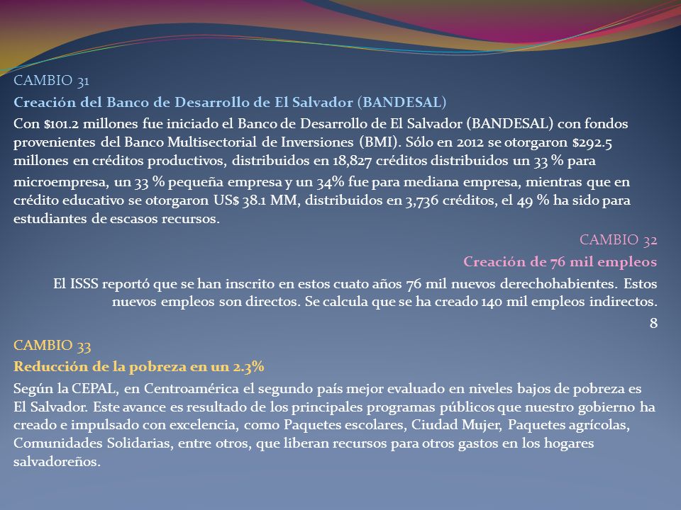 CAMBIO 31 Creación del Banco de Desarrollo de El Salvador (BANDESAL)