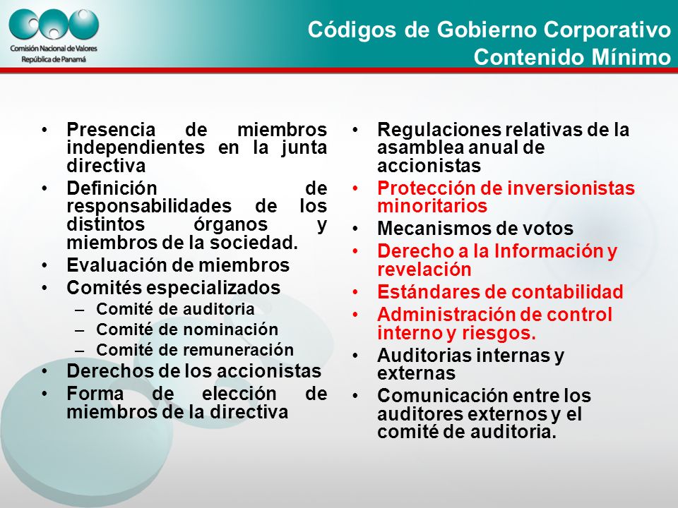 Códigos de Gobierno Corporativo Contenido Mínimo