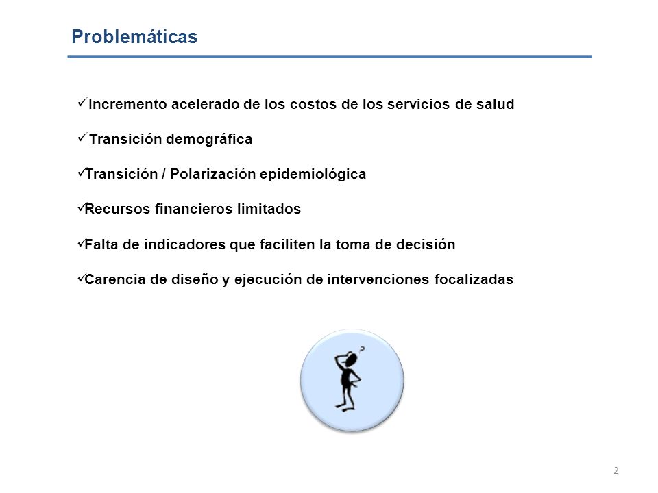 Problemáticas Incremento acelerado de los costos de los servicios de salud. Transición demográfica.