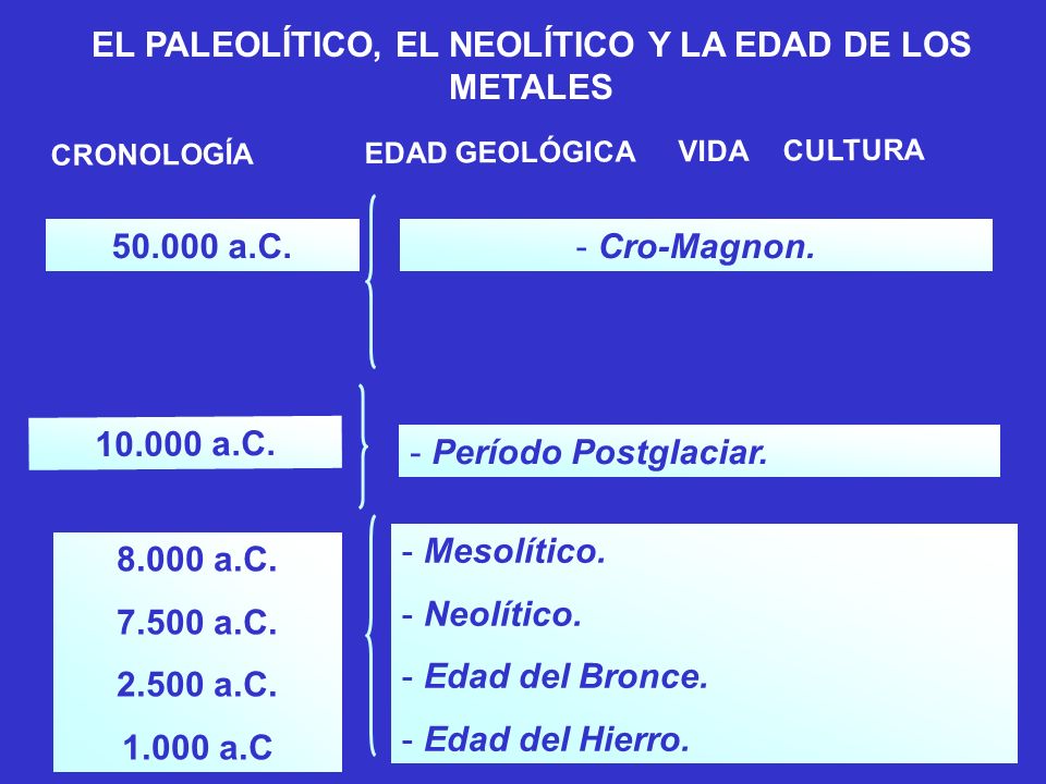 EL PALEOLÍTICO, EL NEOLÍTICO Y LA EDAD DE LOS METALES