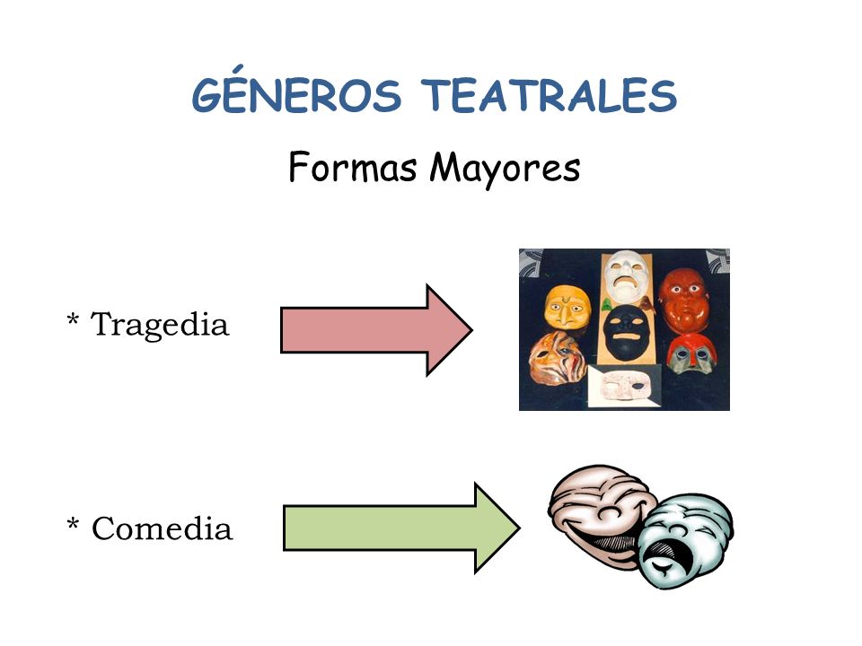 GÉNEROS TEATRALES Formas Mayores * Tragedia * Comedia