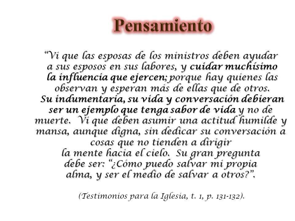 Pensamiento Vi que las esposas de los ministros deben ayudar