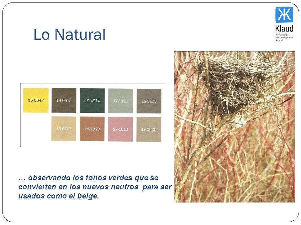 Lo Natural … observando los tonos verdes que se convierten en los nuevos neutros para ser usados como el beige.