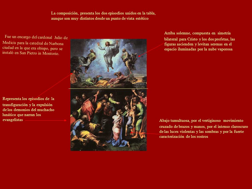 La composición, presenta los dos episodios unidos en la tabla, aunque son muy distintos desde un punto de vista estético