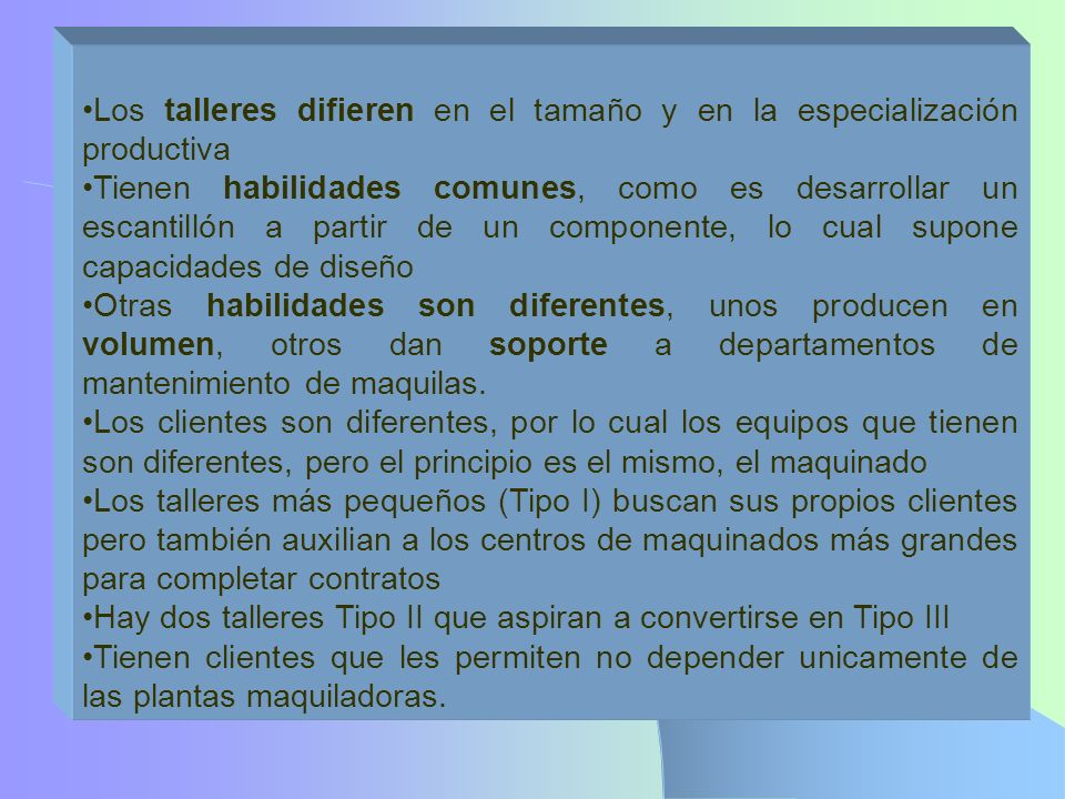 Los talleres difieren en el tamaño y en la especialización productiva