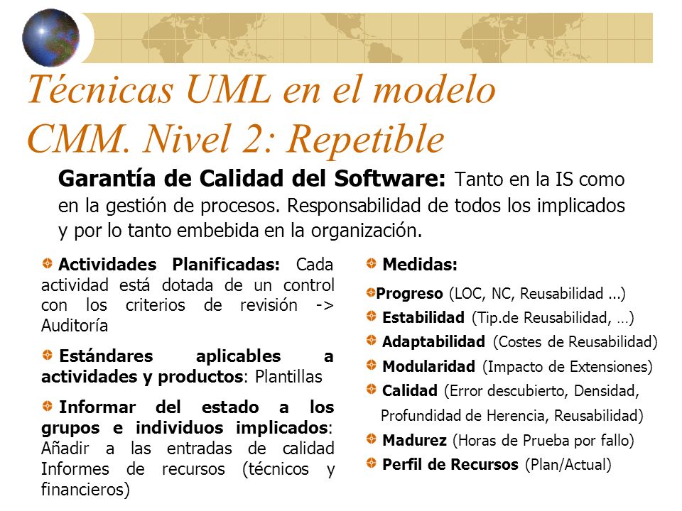 Técnicas UML en el modelo CMM. Nivel 2: Repetible