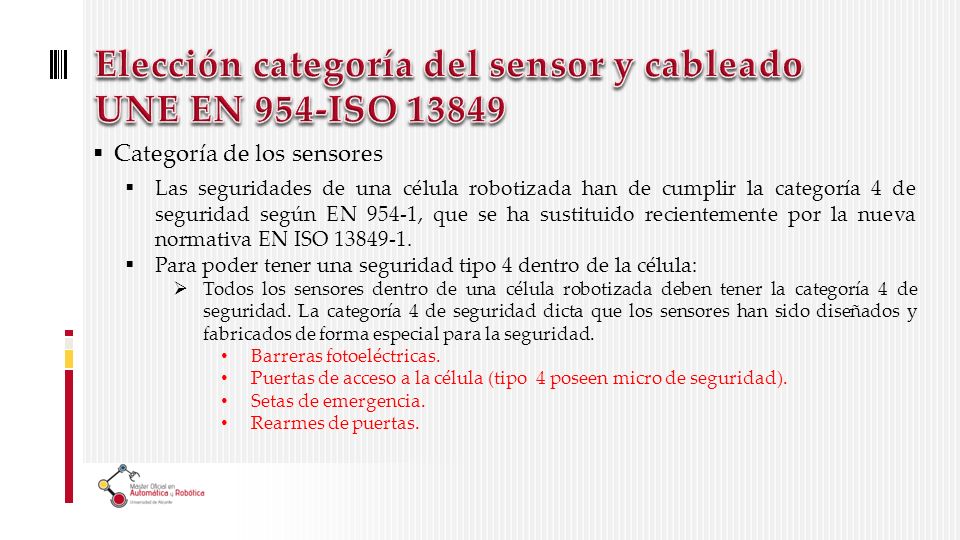 Elección categoría del sensor y cableado UNE EN 954-ISO 13849