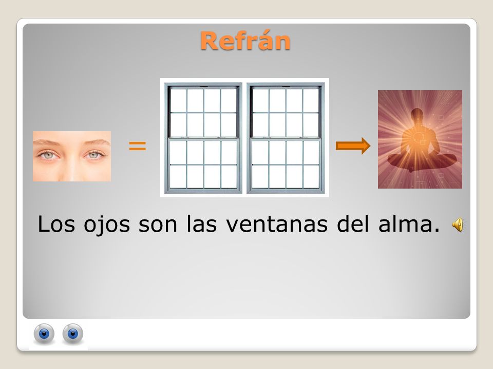 Refrán = = Los ojos son las ventanas del alma.