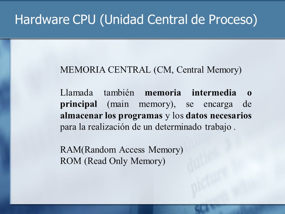 Hardware CPU (Unidad Central de Proceso)