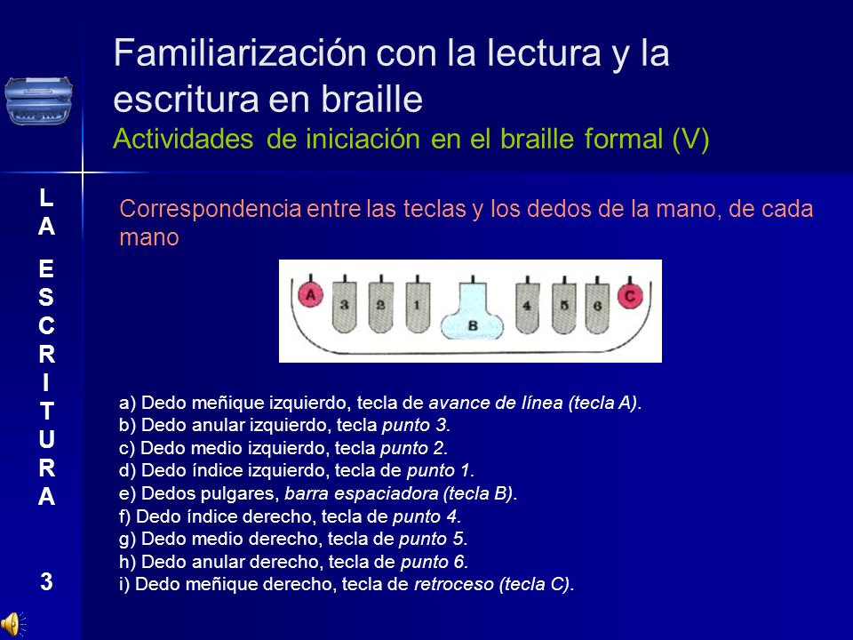 Familiarización con la lectura y la escritura en braille Actividades de iniciación en el braille formal (V)