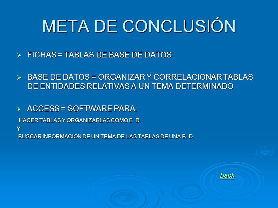 META DE CONCLUSIÓN FICHAS = TABLAS DE BASE DE DATOS