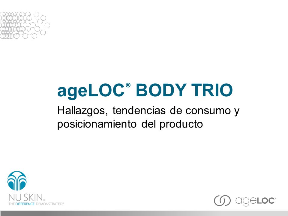 ageLOC® BODY TRIO Hallazgos, tendencias de consumo y posicionamiento del producto Title slide 3