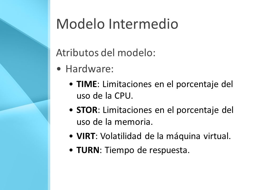 Modelo Intermedio Atributos del modelo: Hardware: