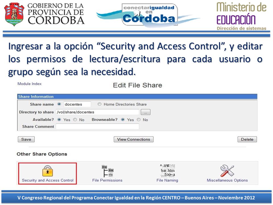 Ingresar a la opción Security and Access Control , y editar los permisos de lectura/escritura para cada usuario o grupo según sea la necesidad.