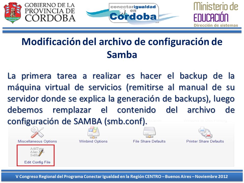 Modificación del archivo de configuración de Samba