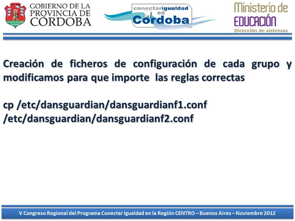 Creación de ficheros de configuración de cada grupo y modificamos para que importe las reglas correctas