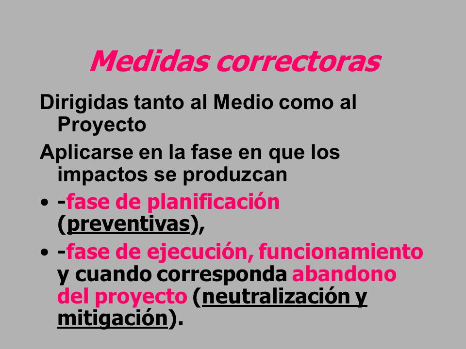 Medidas correctoras Dirigidas tanto al Medio como al Proyecto