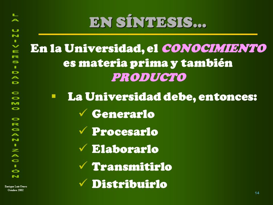 En la Universidad, el CONOCIMIENTO es materia prima y también PRODUCTO