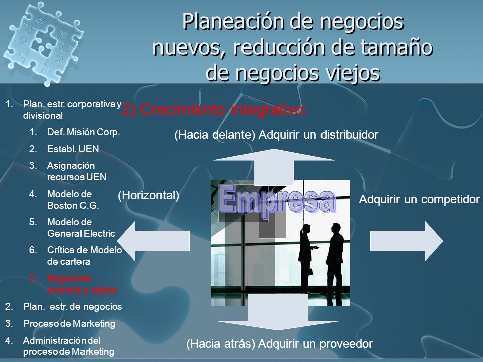 Planeación de negocios nuevos, reducción de tamaño de negocios viejos