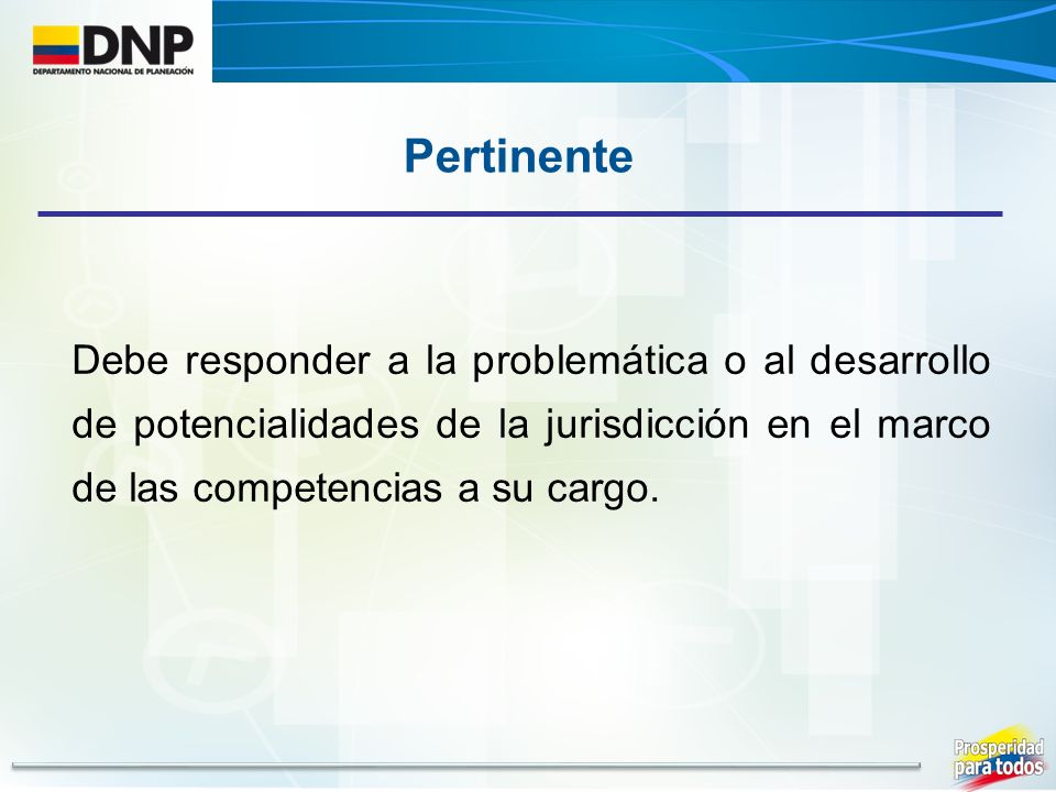 Pertinente Debe responder a la problemática o al desarrollo de potencialidades de la jurisdicción en el marco de las competencias a su cargo.