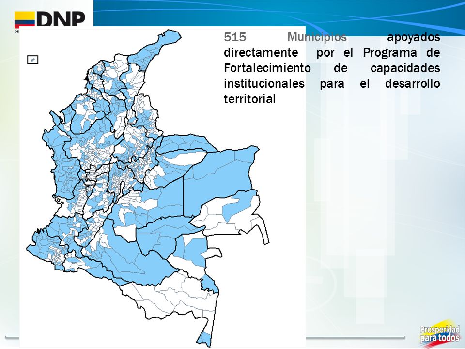515 Municipios apoyados directamente por el Programa de Fortalecimiento de capacidades institucionales para el desarrollo territorial