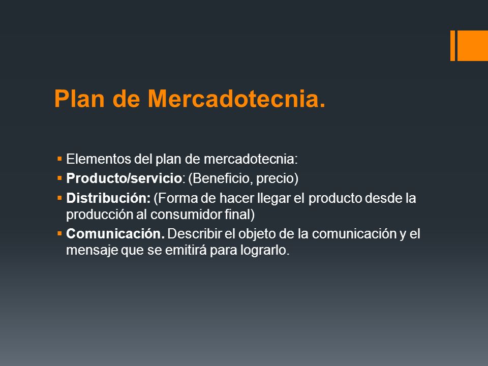 Plan de Mercadotecnia. Elementos del plan de mercadotecnia: