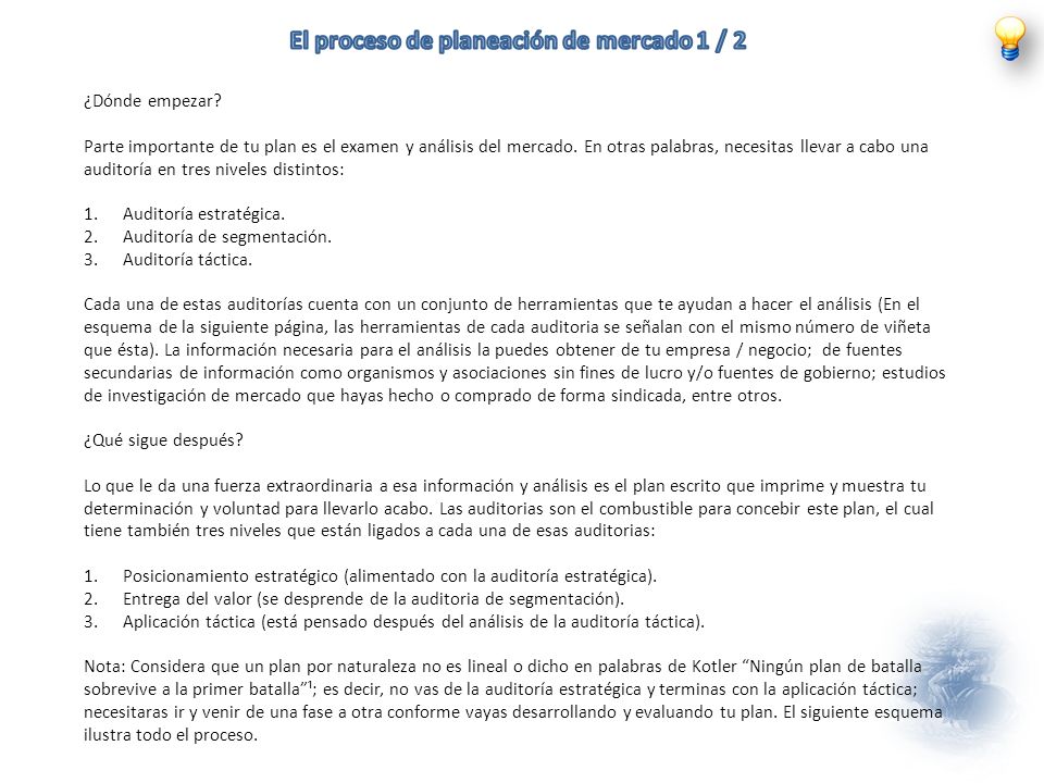 El proceso de planeación de mercado 1 / 2