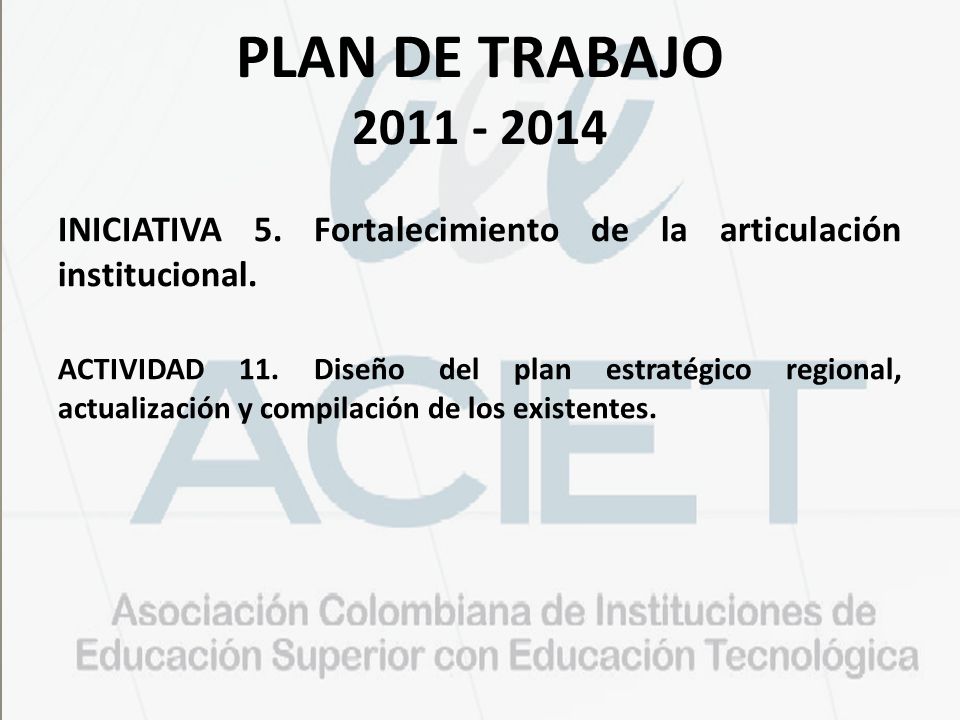 PLAN DE TRABAJO INICIATIVA 5. Fortalecimiento de la articulación institucional.