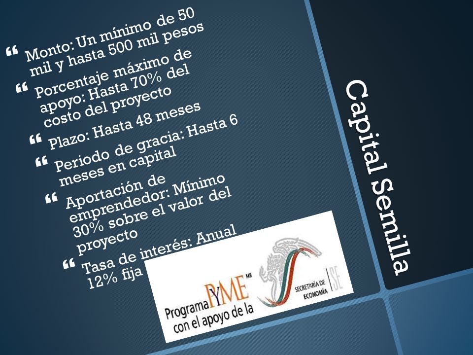 Capital Semilla Monto: Un mínimo de 50 mil y hasta 500 mil pesos
