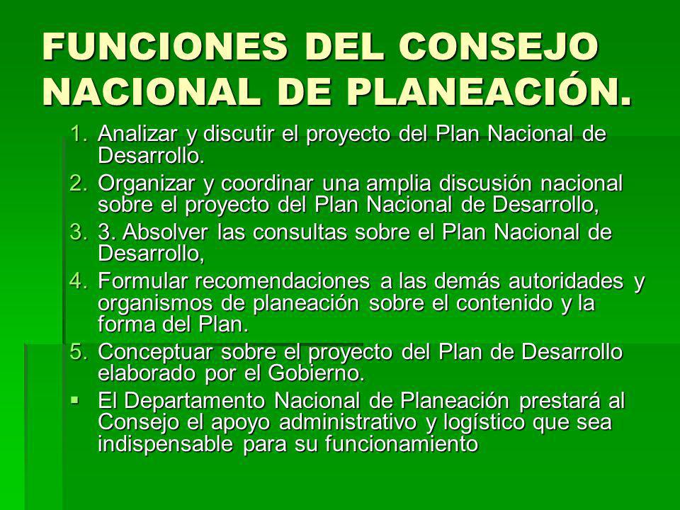 FUNCIONES DEL CONSEJO NACIONAL DE PLANEACIÓN.
