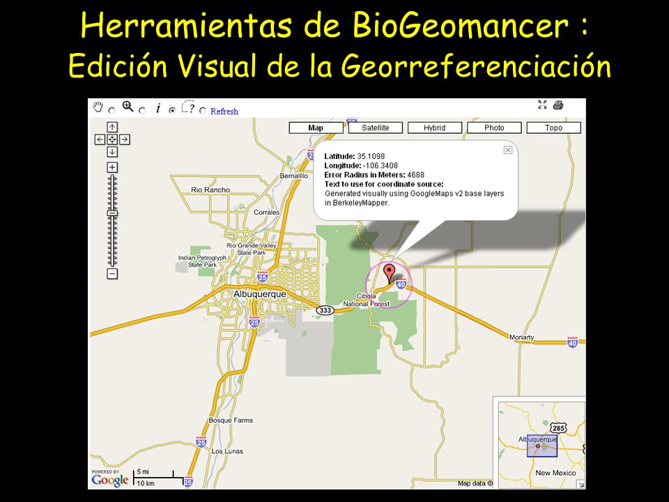 Herramientas de BioGeomancer : Edición Visual de la Georreferenciación