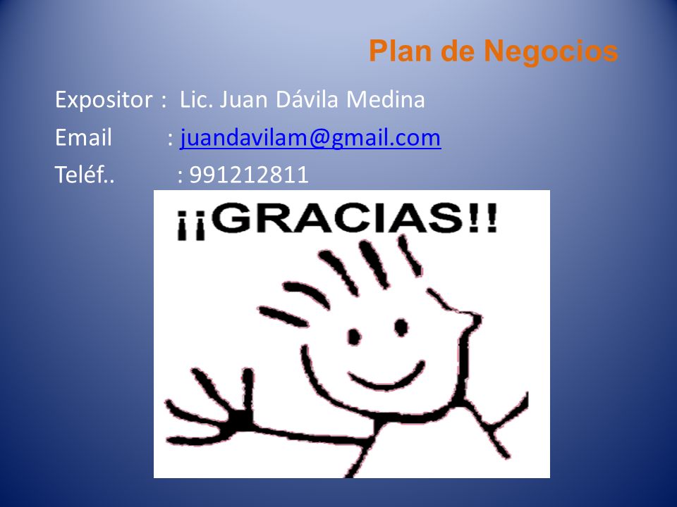 Plan de Negocios Expositor : Lic. Juan Dávila Medina