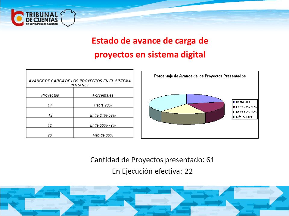 Estado de avance de carga de proyectos en sistema digital