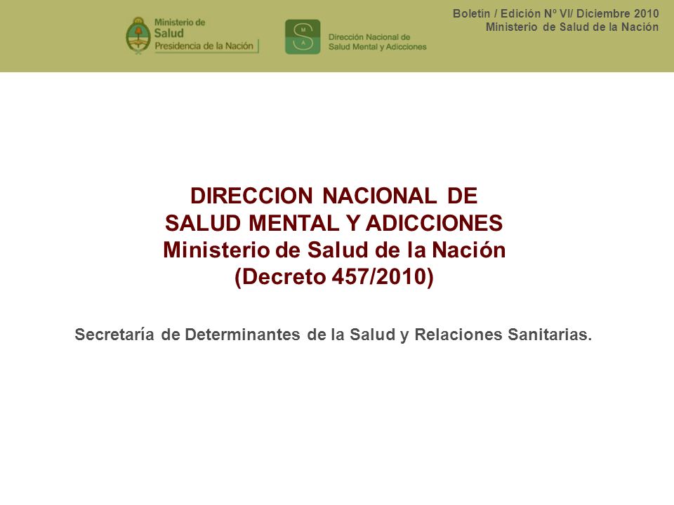 DIRECCION NACIONAL DE SALUD MENTAL Y ADICCIONES Ministerio de Salud de la Nación (Decreto 457/2010)