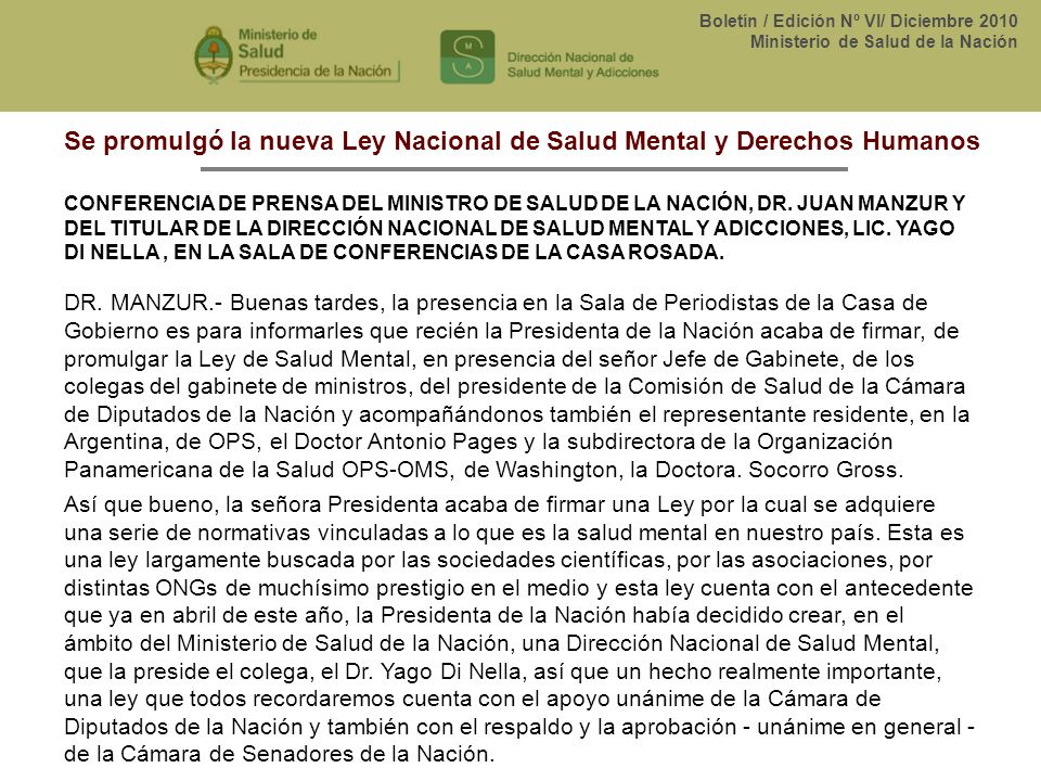 Se promulgó la nueva Ley Nacional de Salud Mental y Derechos Humanos